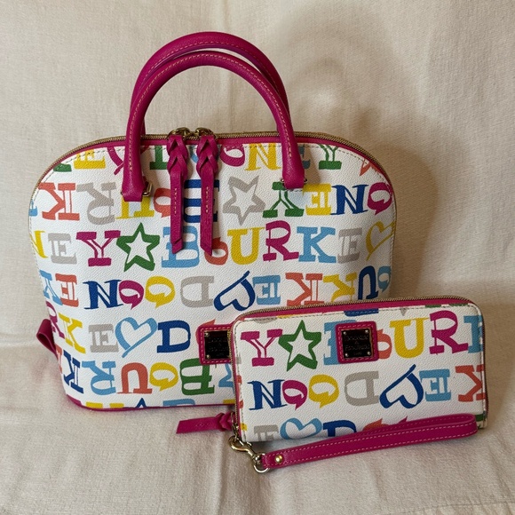 Dooney & Bourke Zip Zip Satchel - Doodle Print w/matching wallet - Picture 1 of 9